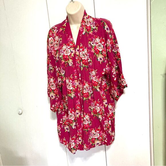 Swim Cover up KIMONO Duster Floral Wide Sleeves Mini One Size Fits Most - Picture 4 of 9